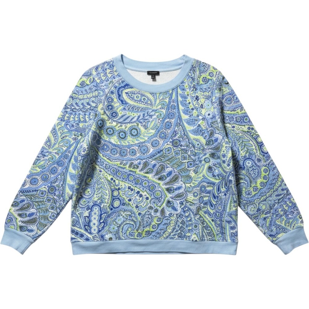 Talbots Blouson Sleeve‎ Crewneck  Sweatshirt Perkey Paisley Large Blue  Pullover - Picture 3 of 13